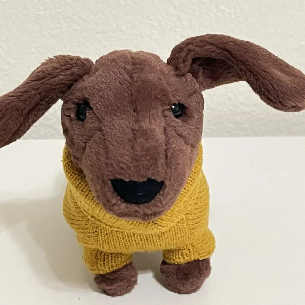 Jellycat Dachshund Yellow Sweater Sausage Dog Plush Stuffed Animal NO TUSH TAG